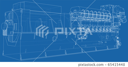 Diesel generator. The layers of visible and invisible lines are separated. EPS10 format. Wire-frame 65415448