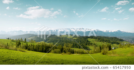 Panorama of snow capped Tatra Mountain on Podhale 65417950