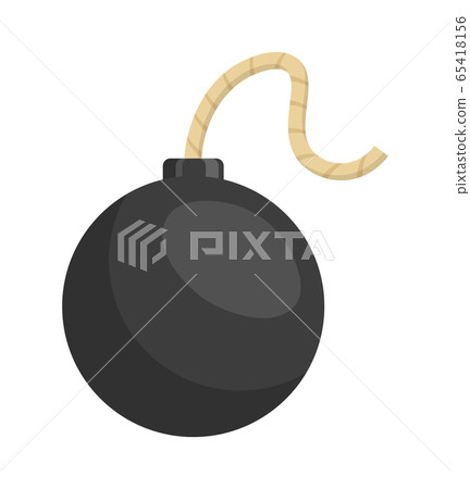 Flat black round bomb with rope wick on white 65418156