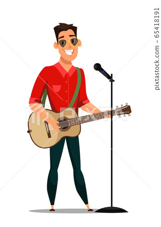 Guitarist playing musical instrument and singing 65418191