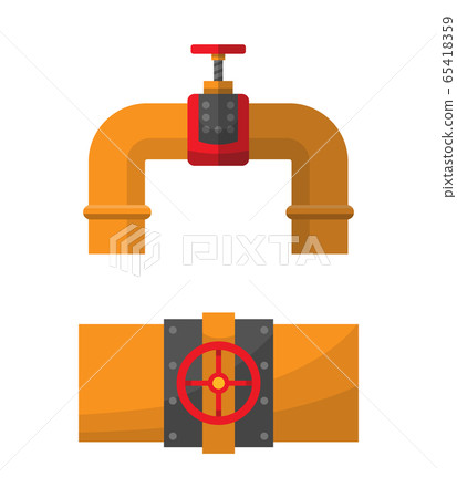 Oil or fuel pipe fittings. Tube industry, construction pipeline, drain system. Petroleum elements. Flat vector element for banner or infographic poster 65418359