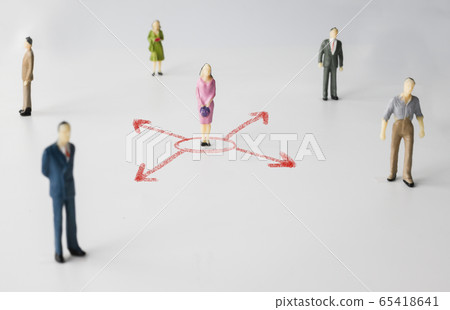 miniature people with red arrow represent social miniature people with red arrow represent social 65418641