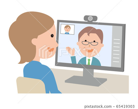 接受網路面試的女性 男性面試官 65419303