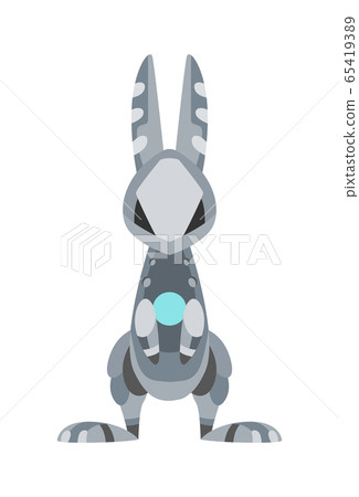 Vector cartoon mechanical robotic rabbit. Toy androids with artificial intelligence, pet for games. Creature produced by people. Futuristic artificial pet friend technology 65419389