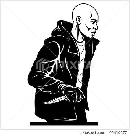 Gangster with a knife, robbery - Vector illustration isolated on white Gangster with a knife, robbery - Vector illustration isolated on white 65419977
