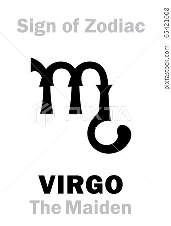 Astrology Alphabet: Sign of Zodiac VIRGO (The Maiden). Astrological character, hieroglyphic sign (variant symbol from the plate of Czech Medieval Zodiac of 15th century). 65421008