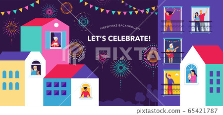 Celebration at home with neighbors. People... - Stock Illustration