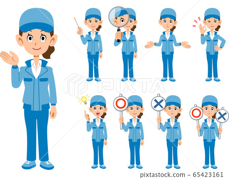 穿著工作服的女性的9種不同表情 65423161