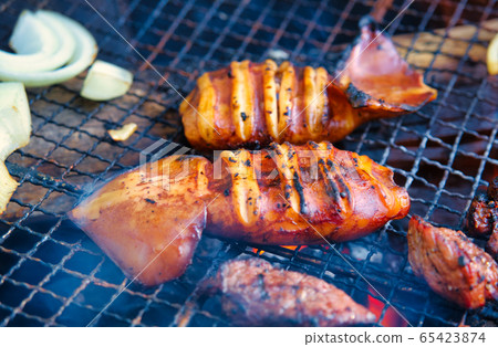 Squid Grilled Barbecue Squid Poppy Grilled over Charcoal Squid Grilled Barbecue Squid Poppy Grilled over Charcoal 65423874