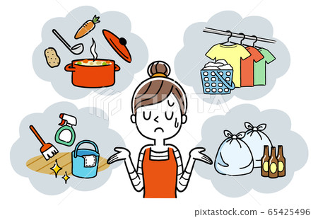 Illustration: Housewife, woman who is troubled with housework Illustration: Housewife, woman who is troubled with housework 65425496