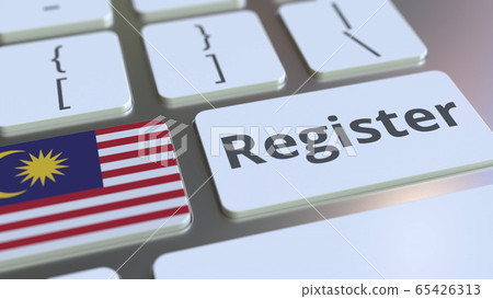 Register text and flag of Malaysia on the keyboard. Online services related 3D rendering Register text and flag of Malaysia on the keyboard. Online services related 3D rendering 65426313