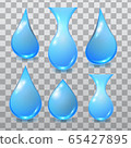 Vector set of different blue dripping water drop 65427895