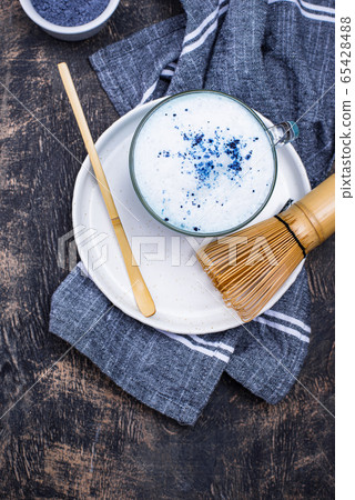 Blue matcha latte with milk Blue matcha latte with milk 65428488