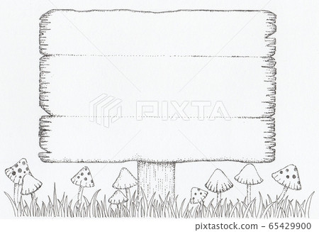 Mushrooms and a horizontal wooden signboard Mushrooms and a horizontal wooden signboard 65429900