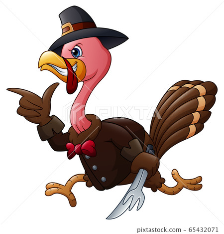 A turkey ran with a spoon and fork to thanksgiving party A turkey ran with a spoon and fork to thanksgiving party 65432071