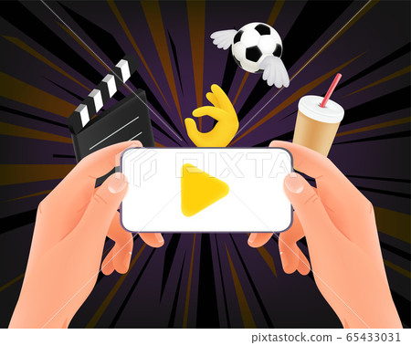 Man watching video on his smartphone 65433031