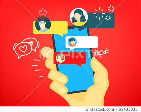 Humans hand with modern smartphone. Chat concept. 65433033