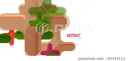 Glossy multicolored plastic style cross composition, x shape design, techno geometric modern abstract background. Trendy abstract layout template 65433111