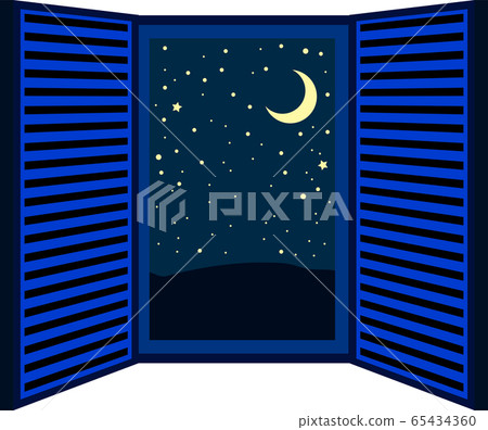 Open window window frame frame night starry sky mood illustration 65434360