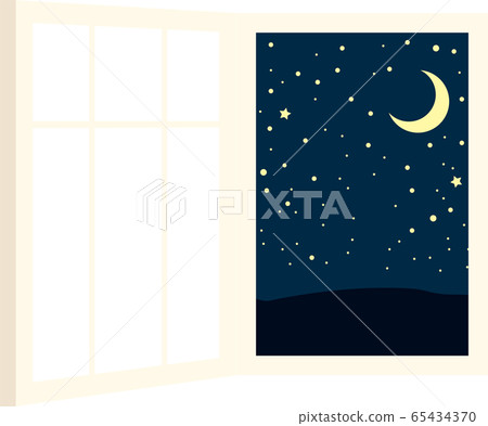 Open window window frame frame night starry sky mood illustration 65434370