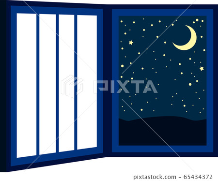 開著的窗戶窗框框架夜繁星點點的天空心情圖 65434372