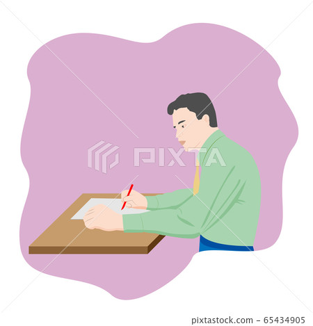 The man sitting at the table and writing notes on The man sitting at the table and writing notes on 65434905