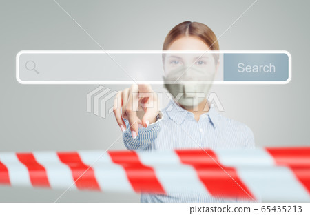 Pointing woman hand, empty address bar  65435213