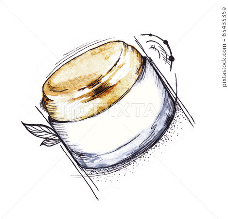 Watercolor sketch cosmetic jar with gold cap 65435359