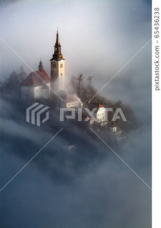 amazing panorama of Lake Bled Blejsko Jezero on a 65436238