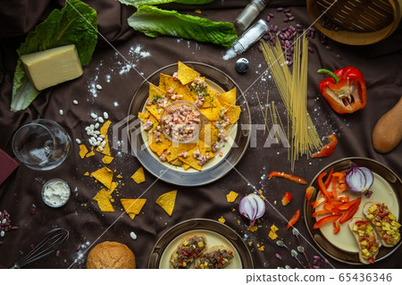 Mexican food mix colorful background Mexico 65436346