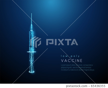 Abstract low poly style vaccine in syringe. 65436355