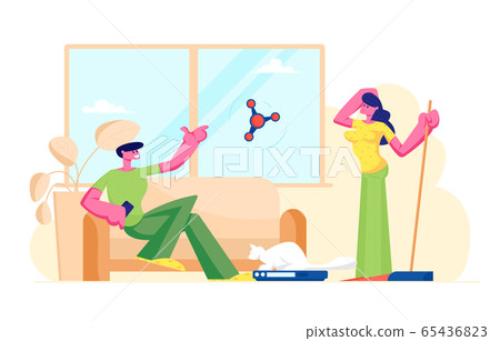 Smart Technologies in Human Life. People Use Robots in Household Chores, Automated Window and Vacuum Cleaners 65436823