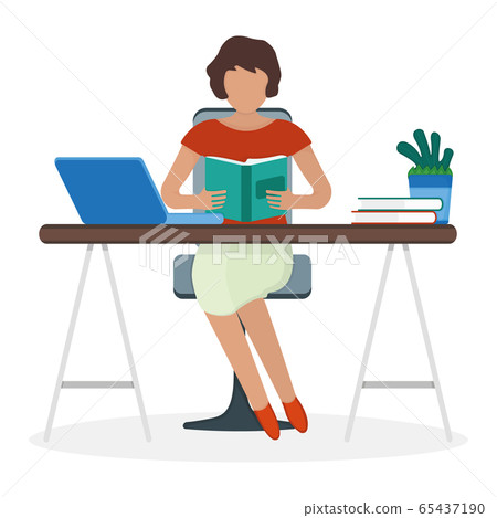 Woman character sitting workplace table female 65437190