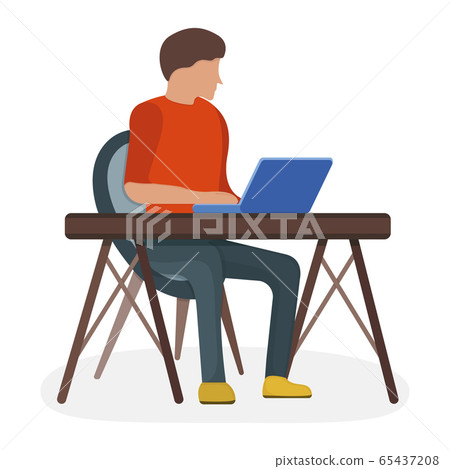 Man character sitting workplace table, male make Man character sitting workplace table, male make 65437208