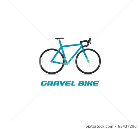 Professional gravel bike ride logotype. Turquoise bicycle logo on white background. Active recreation, cycling tourism element icon. Green, eco transport vector illustration. 65437296