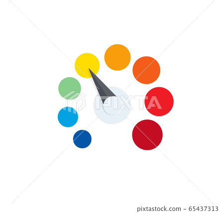 Watercolor palette paints logo on white background. Isolated colorful Business performance level indicator, review scale logotype. Round speedometer, tempterature sensor vector illustration. Watercolor palette paints logo on white background. Isolated colorful Business performance level indicator, review scale logotype. Round speedometer, tempterature sensor vector illustration. 65437313
