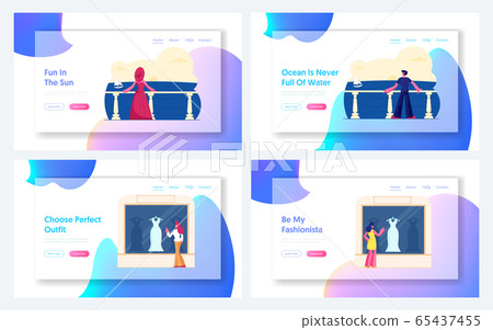 Relaxing on Sea Resort, Women Choose Dress Website Landing Page Set. People Enjoy Ocean View on Hotel Terrace, Female Characters Shopping Spare Time Web Page Banner. Cartoon Flat Vector Illustration Relaxing on Sea Resort, Women Choose Dress Website Landing Page Set. People Enjoy Ocean View on Hotel Terrace, Female Characters Shopping Spare Time Web Page Banner. Cartoon Flat Vector Illustration 65437455