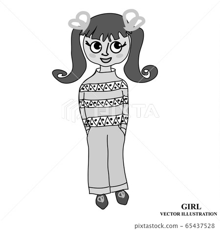 Nice girl. Graphic illustration with cartoon girl. Vector illustration. 65437528