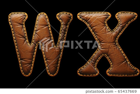 Alphabet Letter W - Brown Leather Texture Background Stock