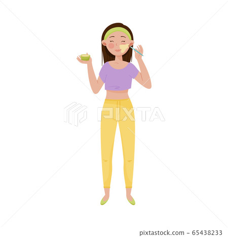 Long Haired Female Applying Cosmetic Mask on Her Face Vector Illustration Long Haired Female Applying Cosmetic Mask on Her Face Vector Illustration 65438233