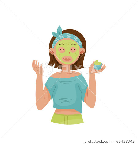 Young Girl with Short Hair Applying Cosmetic Facial Mask Vector Illustration 65438342