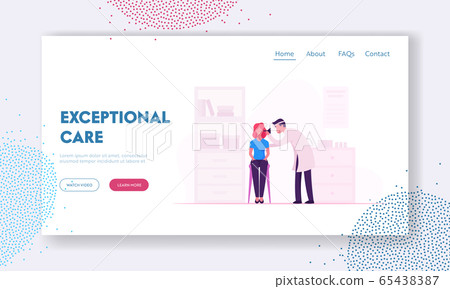 Woman Visiting Otolaryngologist Website Landing Page. Audiologist Doctor in Medical Gown and Frontal Reflector on Head Examine Patient Ear in Hospital Web Page Banner. Cartoon Flat Vector Illustration Woman Visiting Otolaryngologist Website Landing Page. Audiologist Doctor in Medical Gown and Frontal Reflector on Head Examine Patient Ear in Hospital Web Page Banner. Cartoon Flat Vector Illustration 65438387