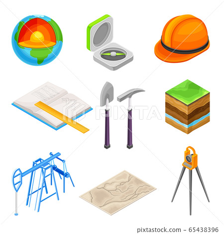Geology Measurement Instruments with Soil Cross Section and Prospecting Hammer Vector Set 65438396