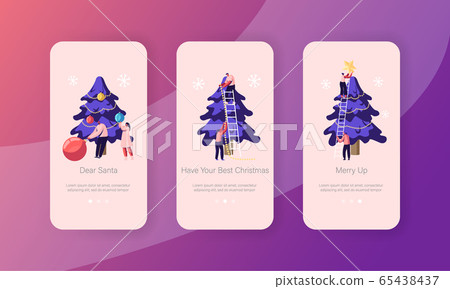 Christmas Holidays Mobile App Page Onboard Screen Set. Men Women Decorate Xmas Tree Put Star on Top. Winter Festive Season Celebration Concept for Website or Web Page, Cartoon Flat Vector Illustration Christmas Holidays Mobile App Page Onboard Screen Set. Men Women Decorate Xmas Tree Put Star on Top. Winter Festive Season Celebration Concept for Website or Web Page, Cartoon Flat Vector Illustration 65438437