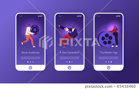 Movie Making Process Mobile App Page Onboard Screen Set. Director Using Megaphone, Staff Carry Huge Reel Film Bobbin. Film Recording Concept for Website or Web Page, Cartoon Flat Vector Illustration Movie Making Process Mobile App Page Onboard Screen Set. Director Using Megaphone, Staff Carry Huge Reel Film Bobbin. Film Recording Concept for Website or Web Page, Cartoon Flat Vector Illustration 65438460