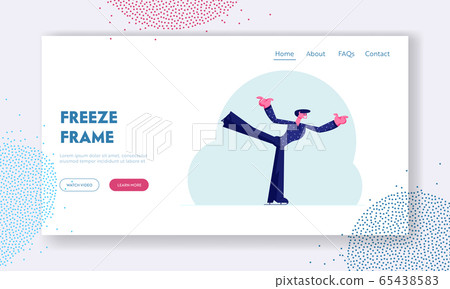 Professional Sportsman Perform Figure Skating Program Website Landing Page. Man Dancing on Ice Outdoors Arena Training or Take Part in Tournament Web Page Banner. Cartoon Flat Vector Illustration 65438583