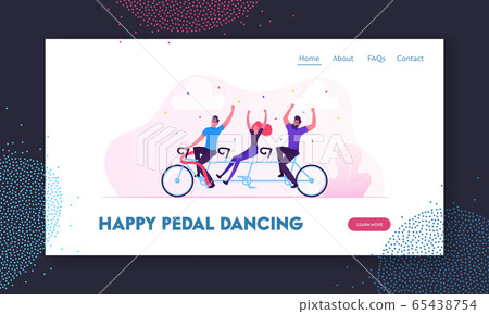 Collective Successful Teamwork, Victory Celebration Website Landing Page. Business Team Riding Tandem Bicycle. Brainstorm, Cooperation and Leadership Web Page Banner. Cartoon Flat Vector Illustration 65438754