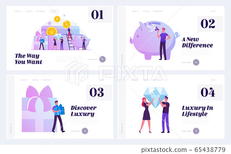 Customers Getting Points and Bonus with Loyalty Program Website Landing Page Set. Shopping Benefits, Gift Customers Getting Points and Bonus with Loyalty Program Website Landing Page Set. Shopping Benefits, Gift 65438779