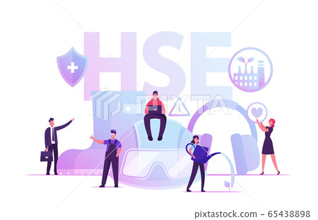 HSE Concept. Tiny Male and Female Characters and Attributes for Working. Environmental Protection and Health Safety HSE Concept. Tiny Male and Female Characters and Attributes for Working. Environmental Protection and Health Safety 65438898