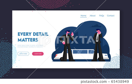 Professional Guardian Assistance Website Landing Page. Bodyguards in Black Suit Waiting Celebrity Vip Person Arriving by Limo Talking by Walkie-Talkie Web Page Banner. Cartoon Flat Vector Illustration Professional Guardian Assistance Website Landing Page. Bodyguards in Black Suit Waiting Celebrity Vip Person Arriving by Limo Talking by Walkie-Talkie Web Page Banner. Cartoon Flat Vector Illustration 65438949